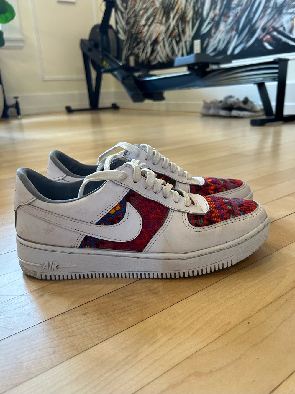 Custom - Air Force 1 Low Top Sneakers - White with Red Multi Patter